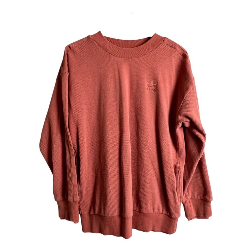 Adidas Women's Thermal Top shirt Dusty Pink Longline Waffle Knit Heavy M Medium